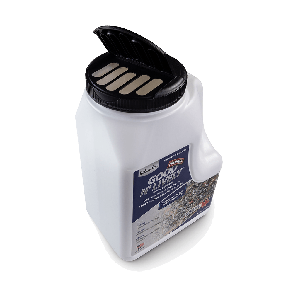 GOOD N' LIVELY PREMIXED WORM BEDDING IN A CONTAINER - 5 LB. showing open lid