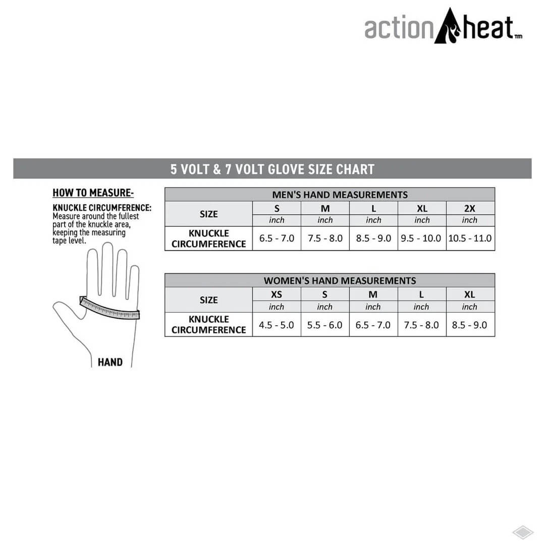 ACTION HEAT WOMEN'S 5V BATTERY HEATED SNOW GLOVE sizing chart