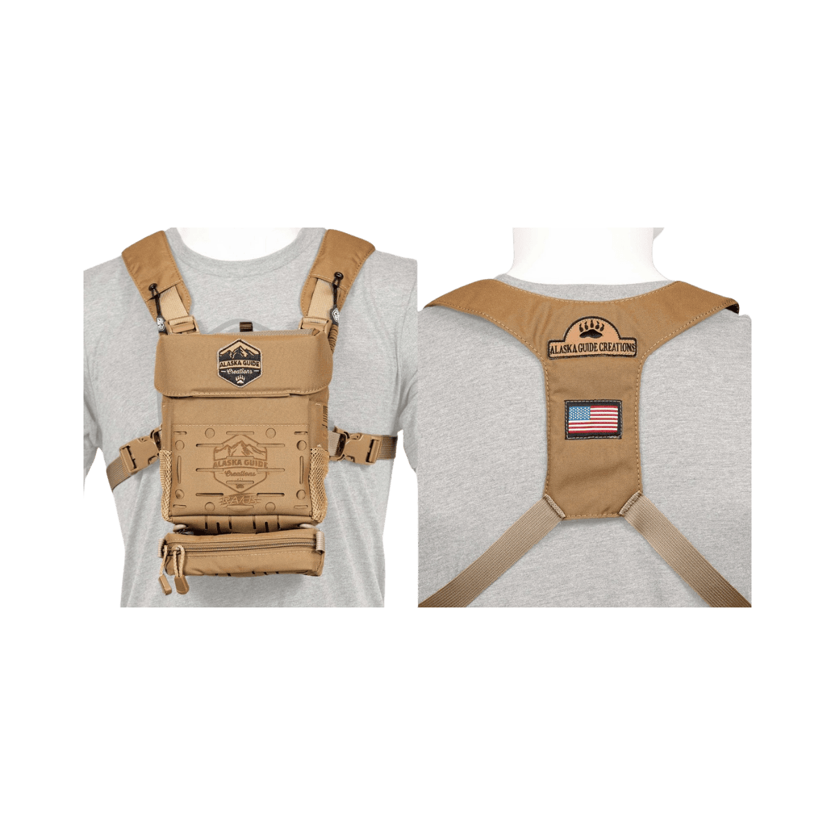 ALASKA GUIDE CREATIONS RAVUS BINO PACK - CAYOTE BROWN WW FRONT AND BACK