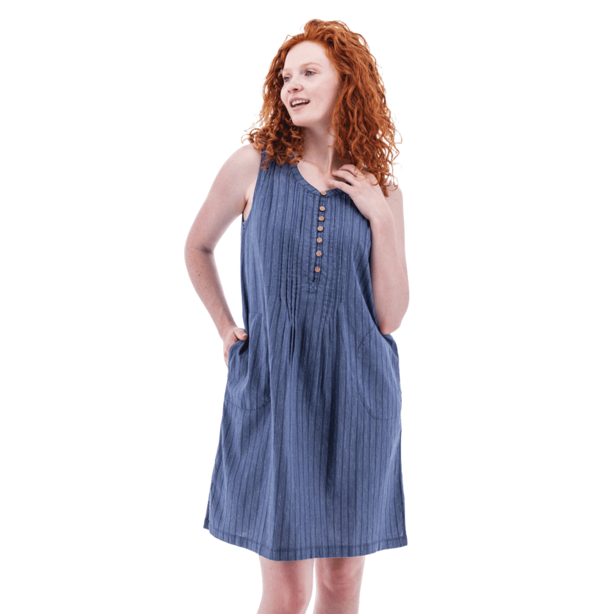 AVENTURA BREEZY PINTUCK SWING DRESS - COASTAL FJORD_FRONT ANGLE
