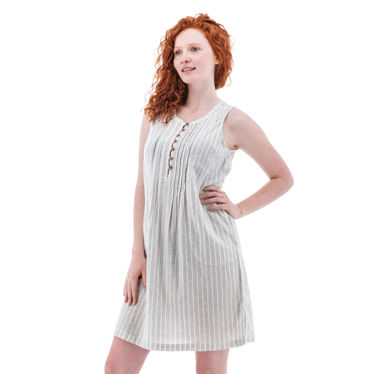 AVENTURA BREEZY PINTUCK SWING DRESS - EGRET_FRONT ANGLE