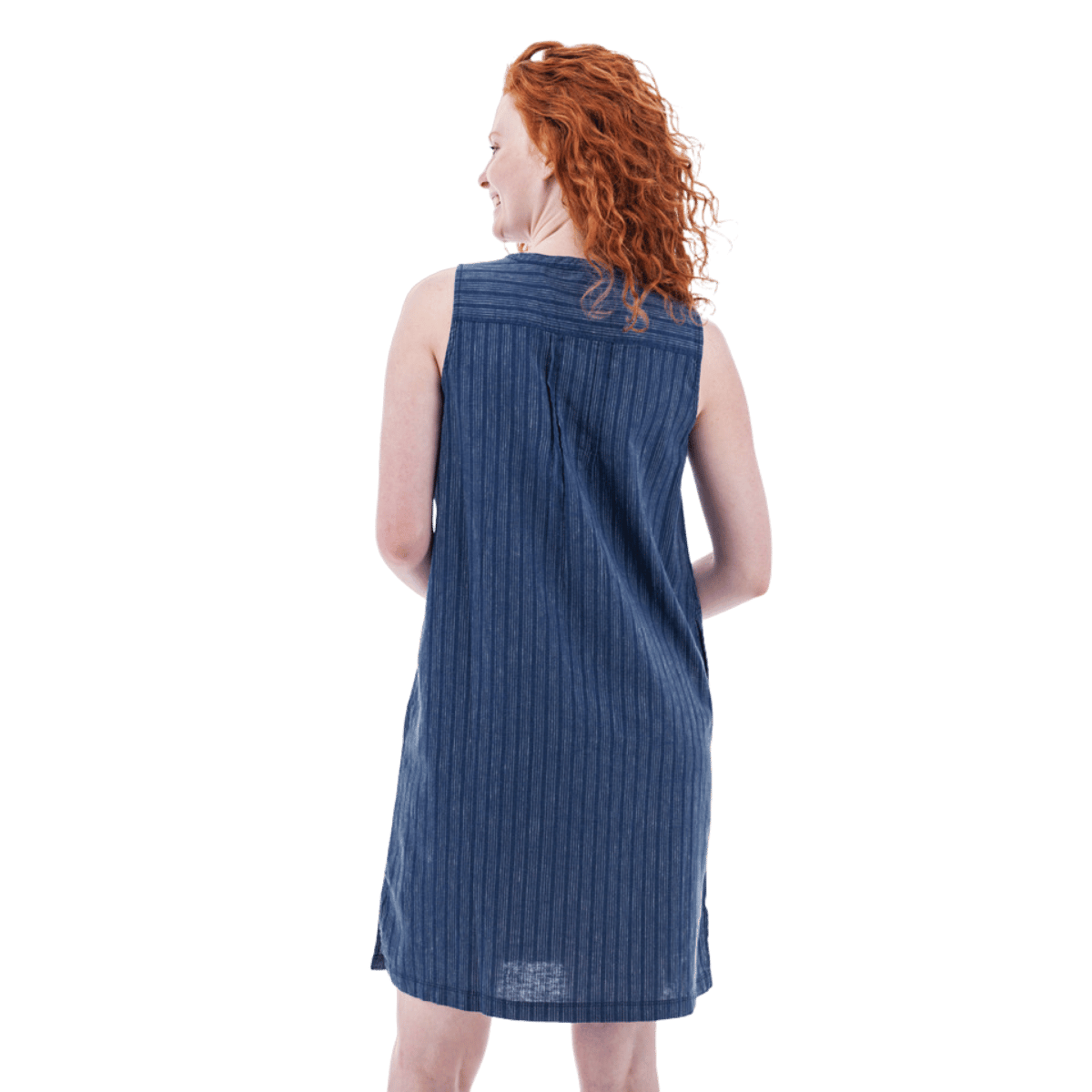 AVENTURA BREEZY PINTUCK SWING DRESS - DARK NAVY_BACK ANGLE