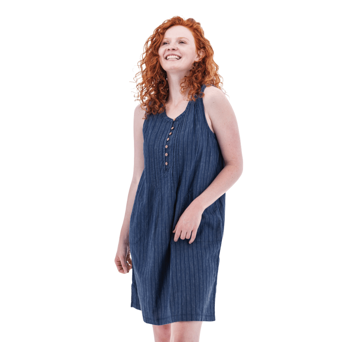 AVENTURA BREEZY PINTUCK SWING DRESS - DARK NAVY_FRONT ANGLE