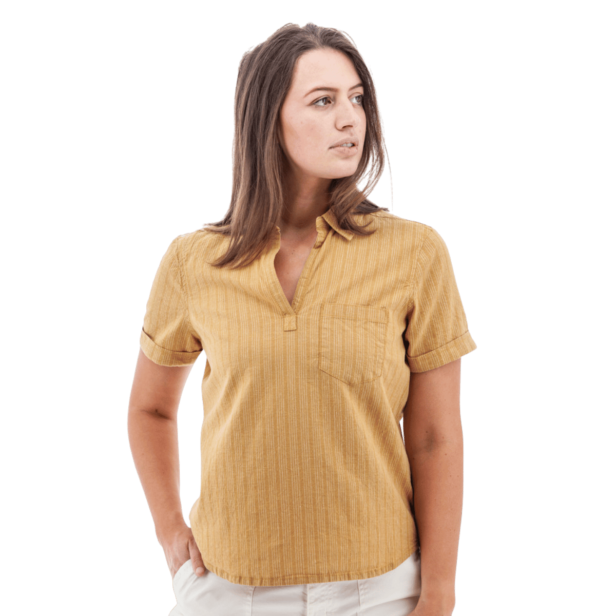 AVENTURA BREEZY POPOVER CAMP SHIRT WOMENS - AMBER GOLD