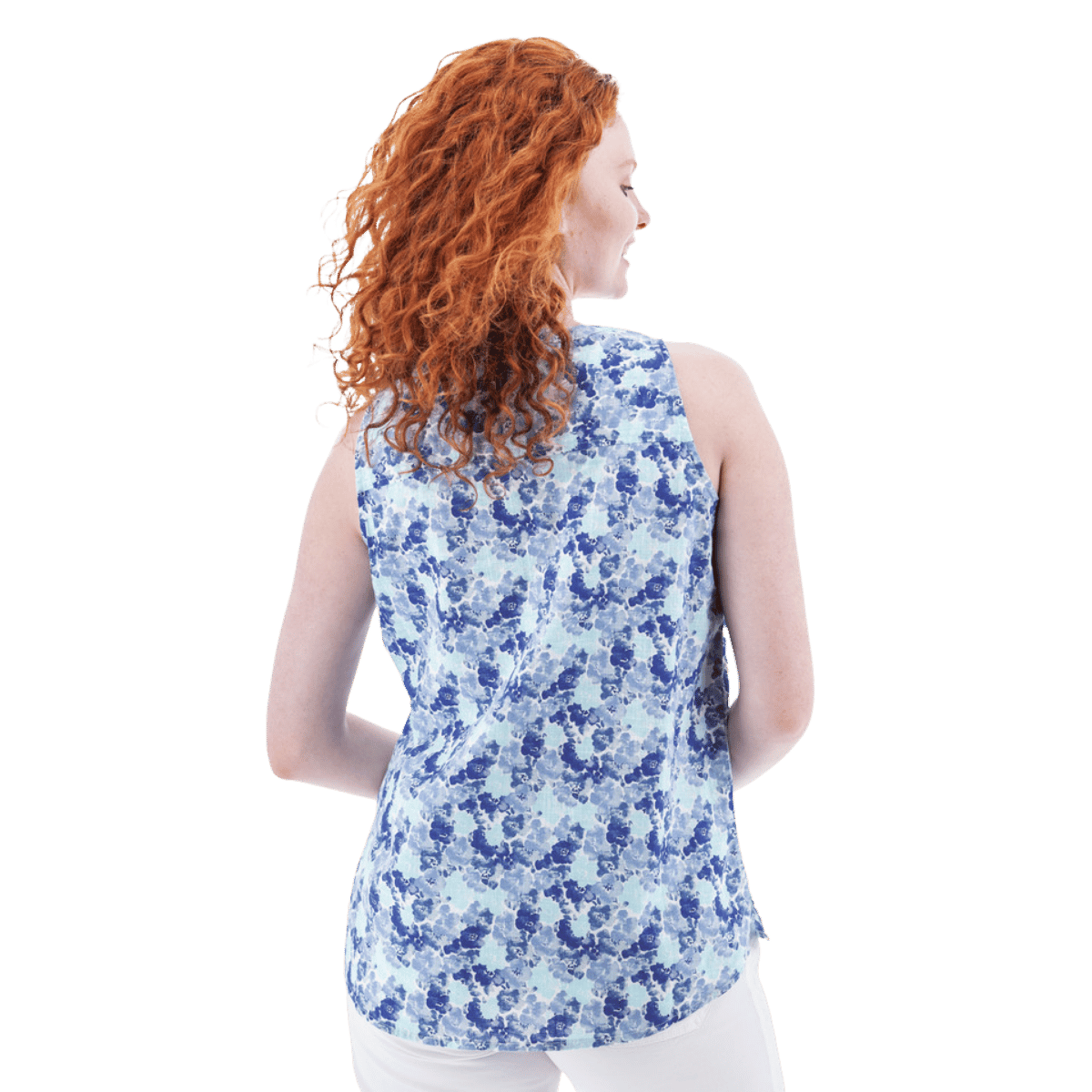 AVENTURA DEVONNE SPLIT NECK PRINT TANK WOMENS - TOP BLUE_BACK ANGLE