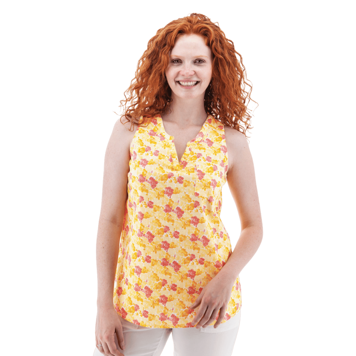 AVENTURA DEVONNE SPLIT NECK PRINT TANK TOP WOMENS - PEACH