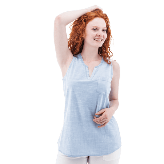 AVENTURA DEVONNE SPLIT NECK TANK TOP WOMENS - FOREVER BLUE
