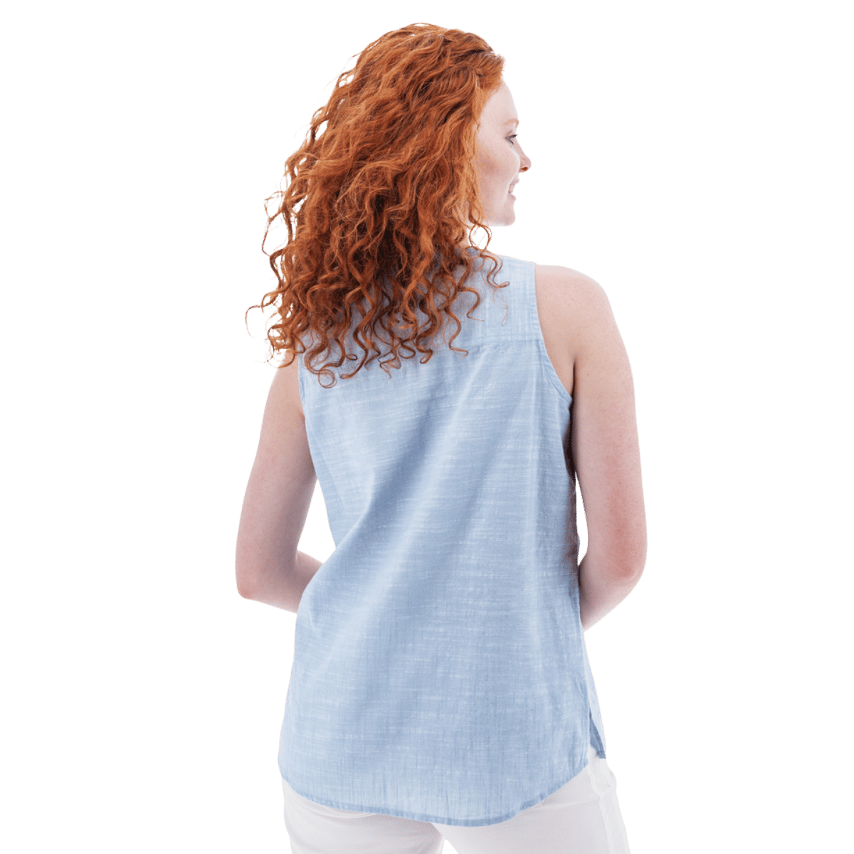 AVENTURA DEVONNE SPLIT NECK TANK TOP WOMENS - FOREVER BLUE_BACK ANGLE