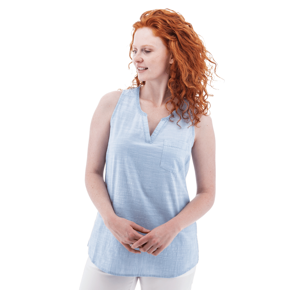 AVENTURA DEVONNE SPLIT NECK TANK TOP WOMENS - FOREVER BLUE_FRONT ANGLE