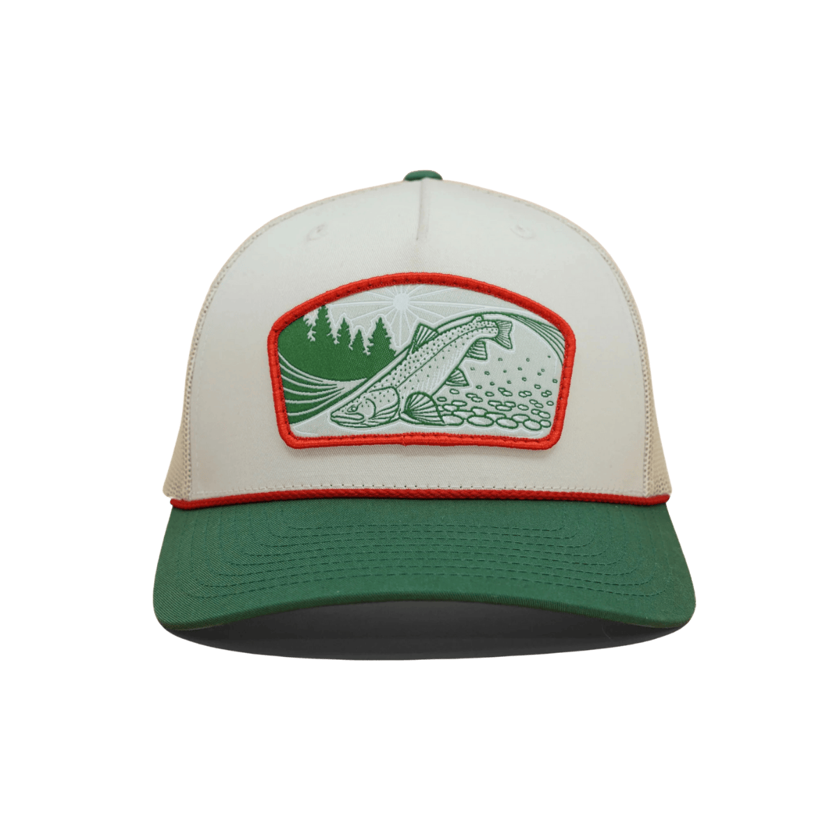 CASEY UNDERWOOD RICHARDSON HATS - RIFFLE RIDER TRUCKER - GREEN/WHITE FRONT VIEW