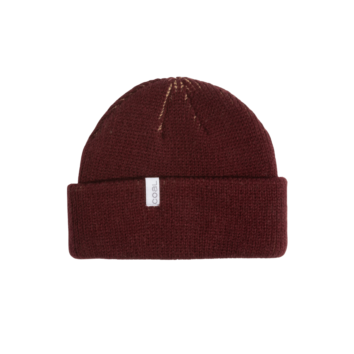 COAL THE FRENA THICK KNIT BEANIE BURGUNDY, FRONT ANGLE, LOGO