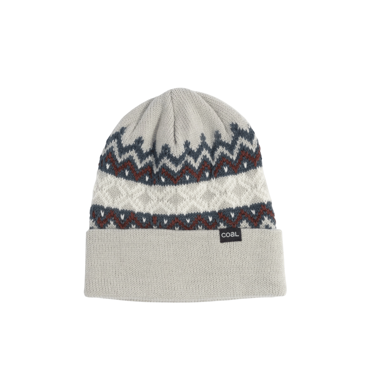 COAL WINTERS BEANIE MID GREY BURGUNDY, FRONT ANGLE