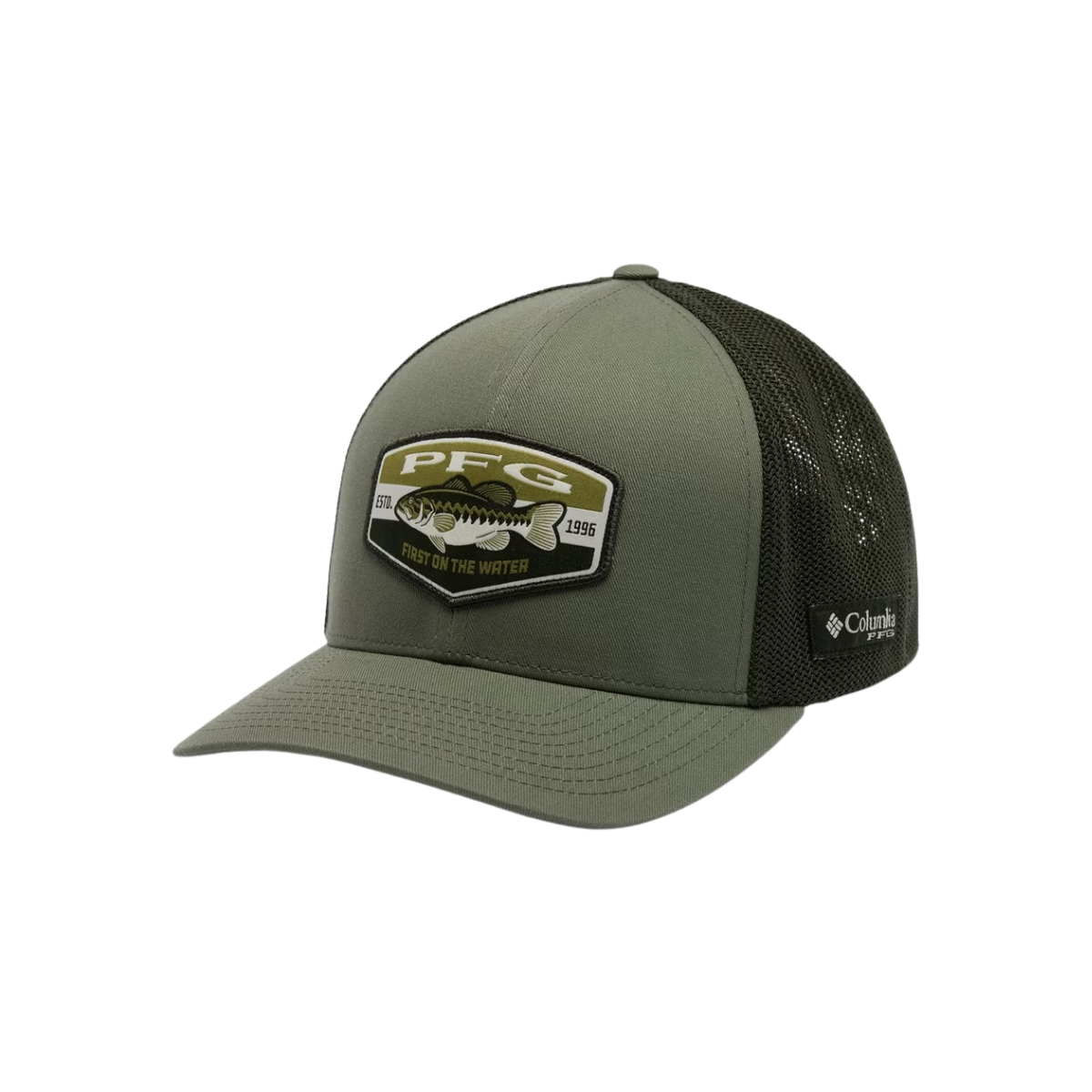 COLUMBIA PFG PATCH MESH BALL CAP CYPRESS BIG BADGE BASS