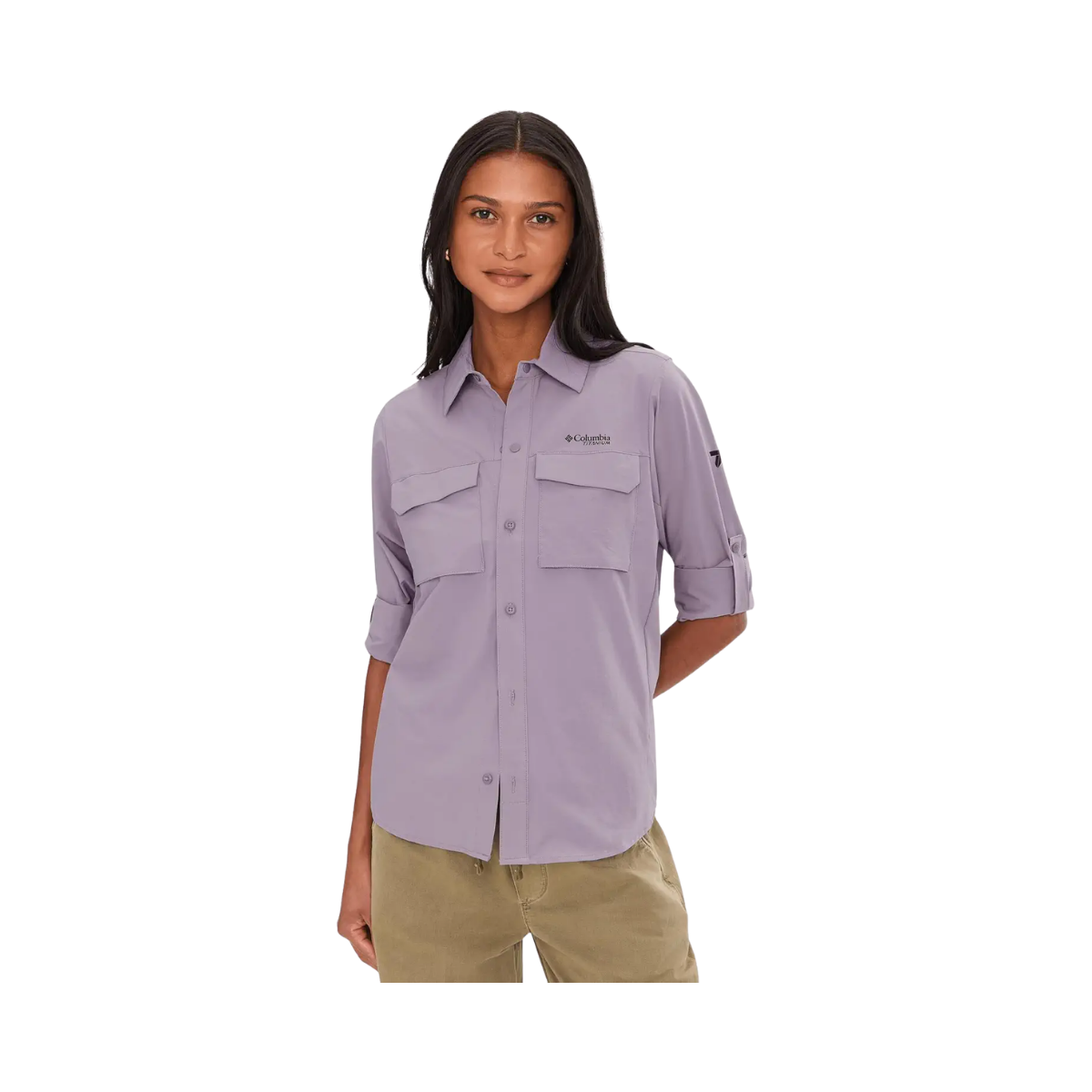COLUMBIA WOMENS SILVER RIDGE ELITE WOVEN LS SHALE PURPLE