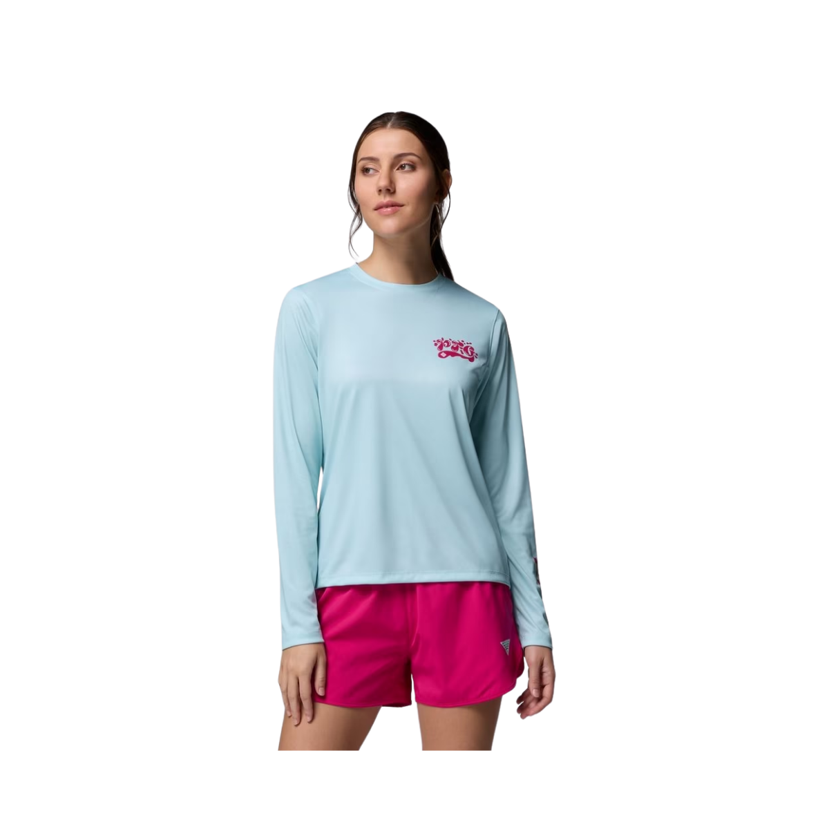 COLUMBIA WOMENS TIDAL TEE PALM WAVES LS MARINE LIGHT