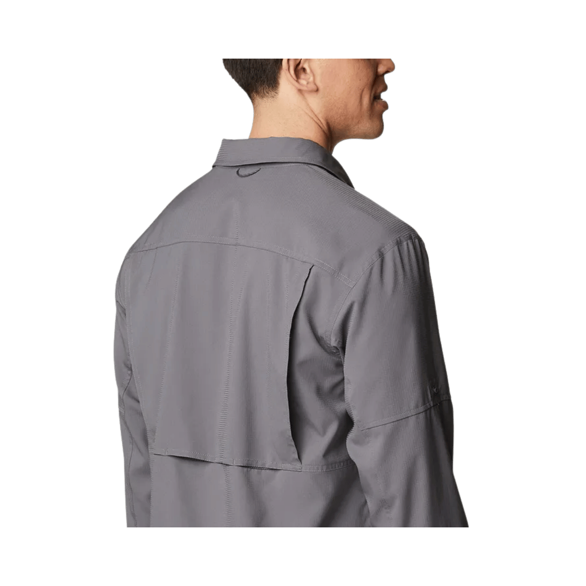 COLUMBIA SILVER RIDGE UTILITY LITE LONGSLEEVE - CITY GREY - CLOSE-UP BACK VIEW