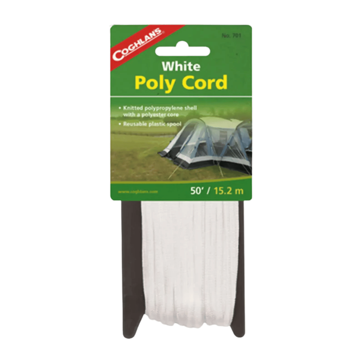 COGHLANS BRAIDED NYLON CORD 50 FT / 15.2 M - WHITE - PRODUCT IN RETAIL PACKAGING