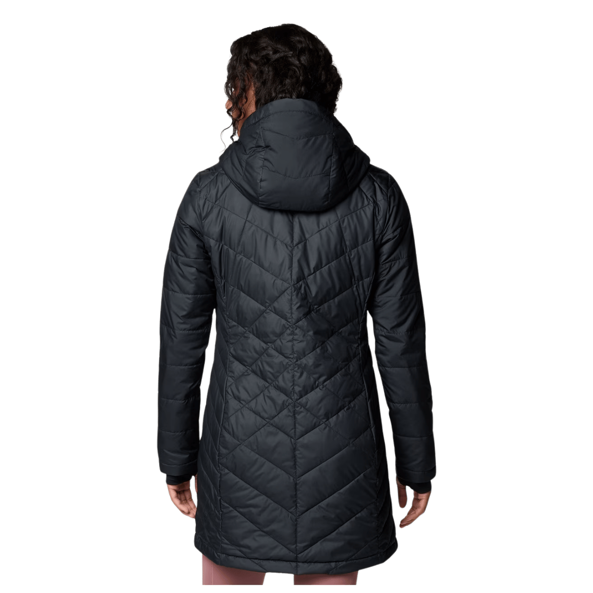 COLUMBIA WOMEN'S HEAVENLY LONG HOODED JACKET - BLACK - BACK VIEW