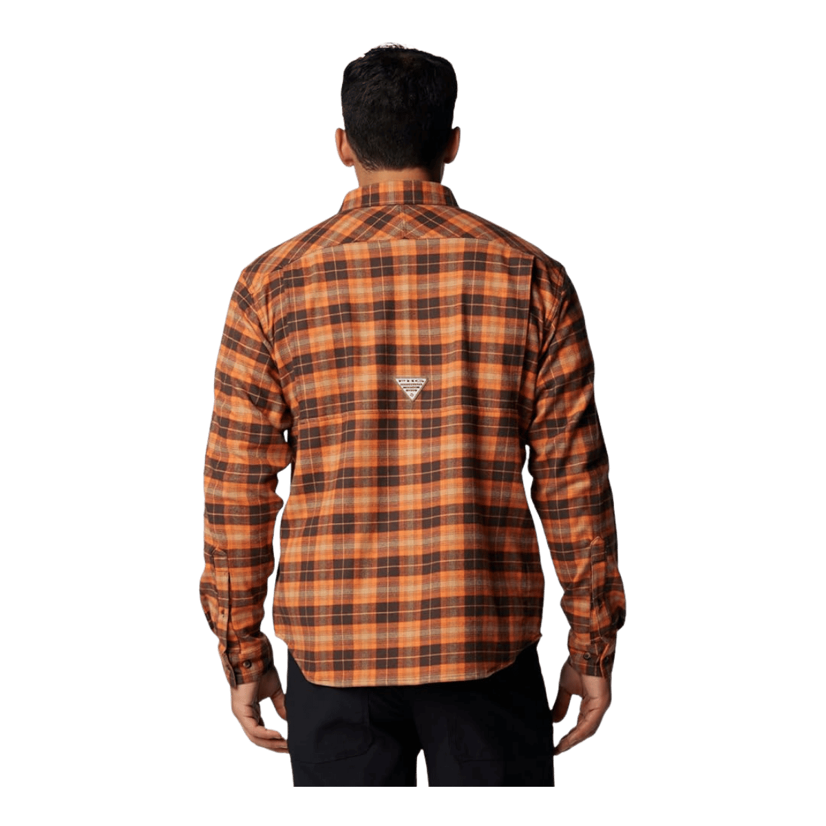 COLUMBIA MEN'S ROUGHTAIL STRETCH FLANNEL LONG SLEEVE SHIRT - CORDOVAN OMBRE -BACK VIEW