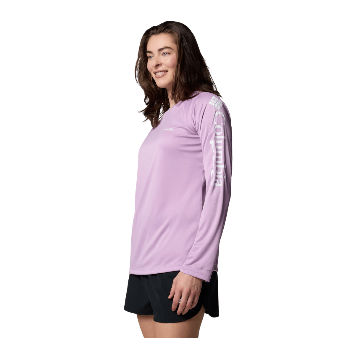 COLUMBIA WOMEN'S TIDAL TEE HEATHER LONG SLEEVE SHIRT - HYDRANGEA HEATHER - SIDE VIEW