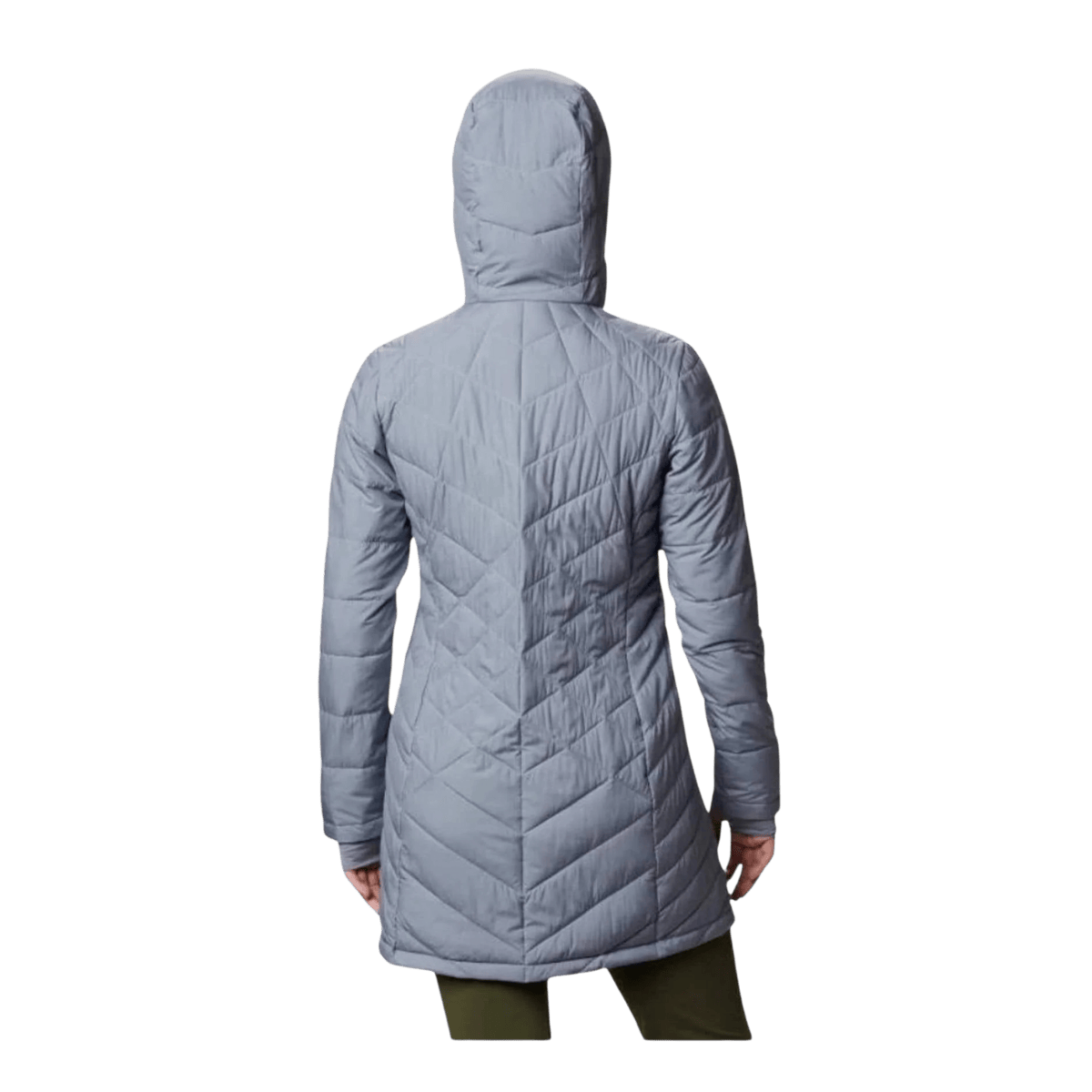 COLUMBIA HEAVENLY LONG HOODED JACKET - TRADEWIND GREY - BACK VIEW