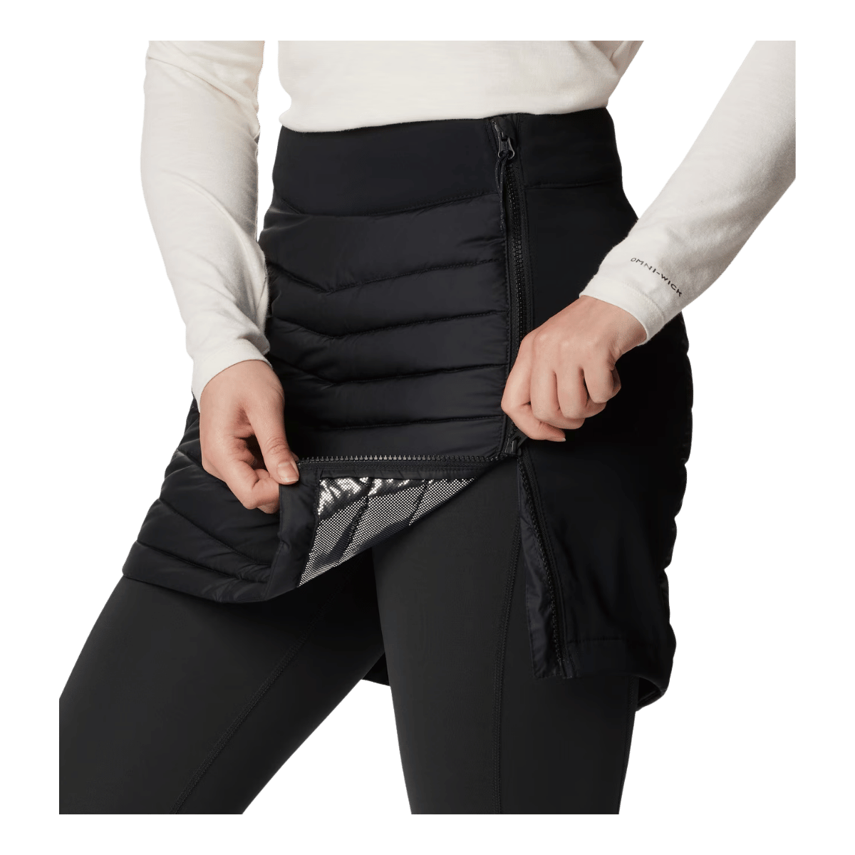 COLUMBIA WOMEN'S POWDER LITE II SKIRT - BLACK - SIDE ZIP VIEW