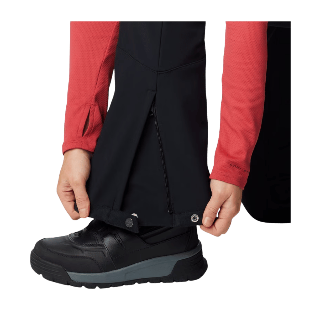 COLUMBIA WOMEN'S ROFFEE RIDGE VI PANTS - BLACK – ANKLE ZIP DETAIL VIEW