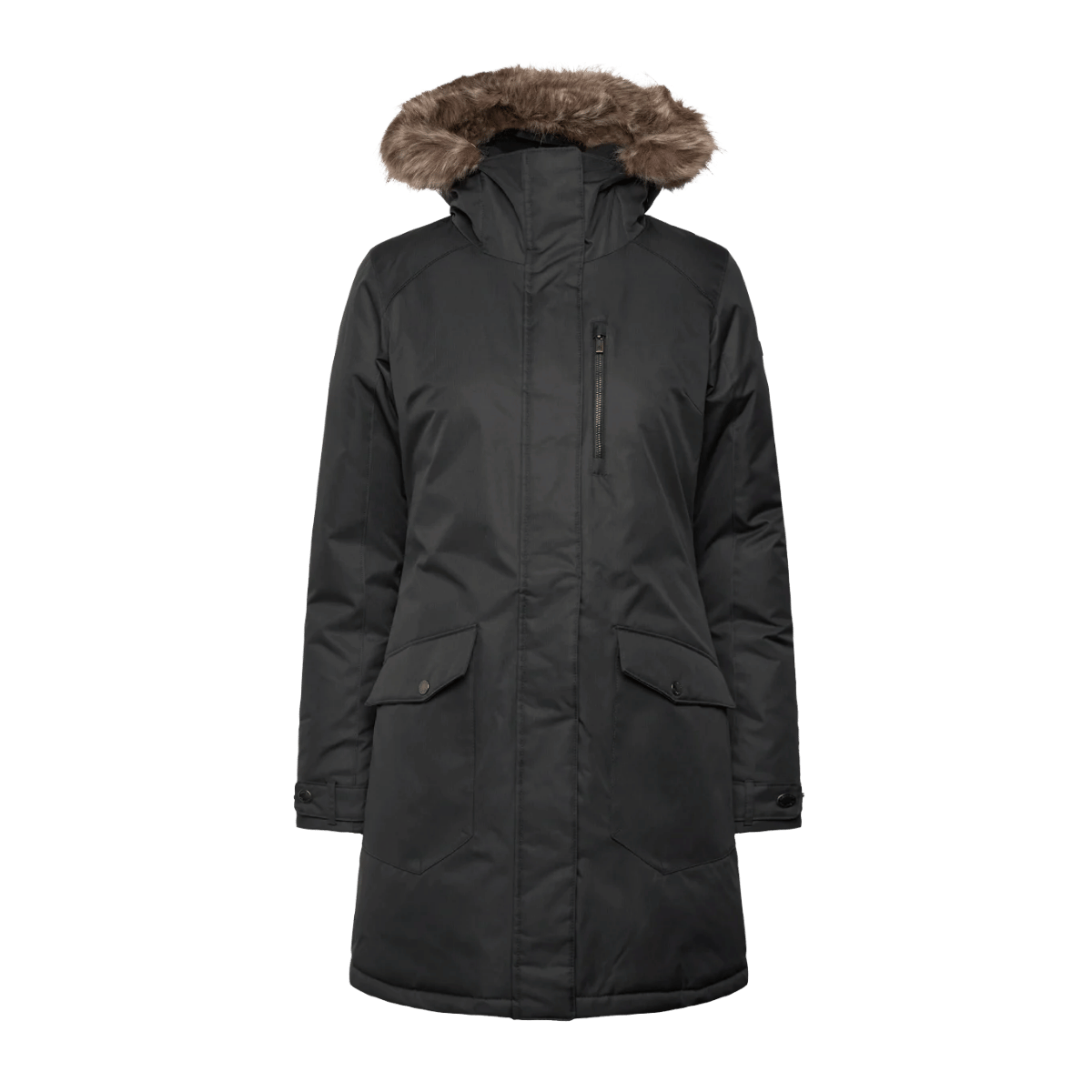 COLUMBIA WOMEN'S SUTTLE MOUNTAIN LONG INSULATED JACKET - BLACK - FRONT VIEW