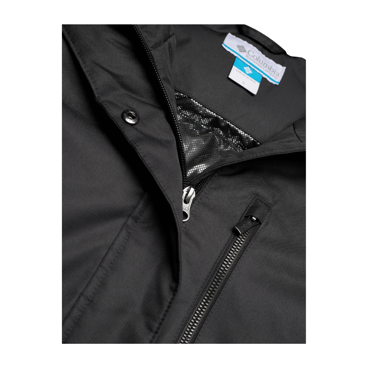 COLUMBIA WOMEN'S SUTTLE MOUNTAIN LONG INSULATED JACKET - BLACK - CLOSE-UP VIEW