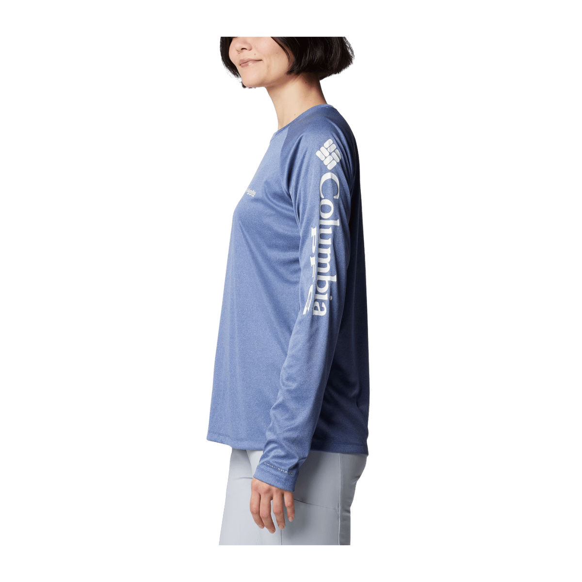 COLUMBIA WOMEN'S TIDAL TEE HEATHER LONG SLEEVE SHIRT - BLUEBELL HEATHER - SIDE VIEW