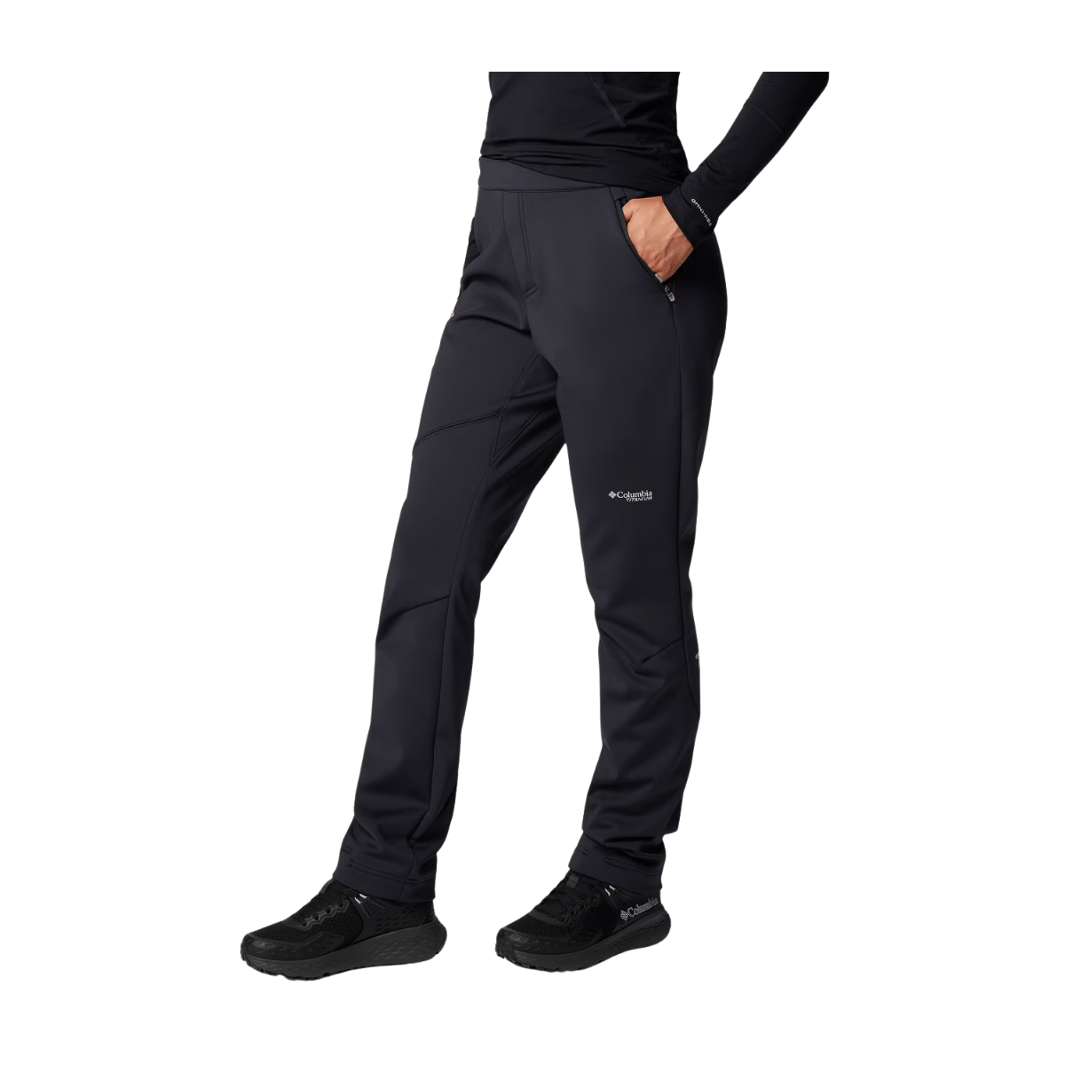 COLUMBIA WOMEN'S VAST CANYON HIGH-RISE SOFTSHELL PANTS - BLACK - SIDE VIEW