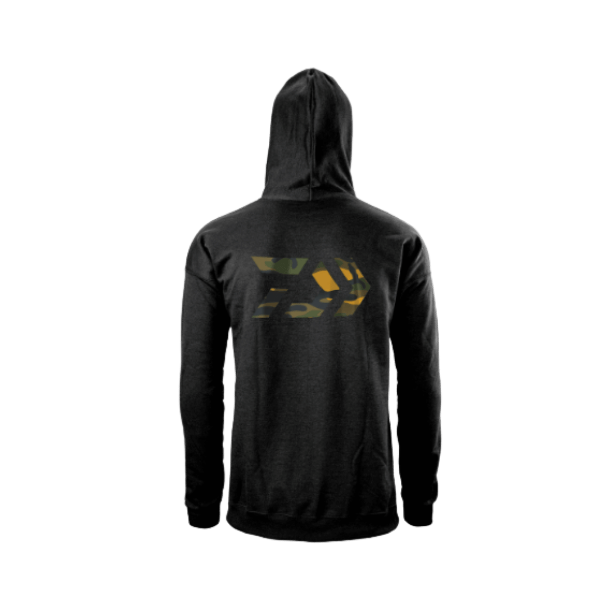 DAIWA D-VEC GREEN CAMO PRINT HOODIE - BLACK - BACK VIEW