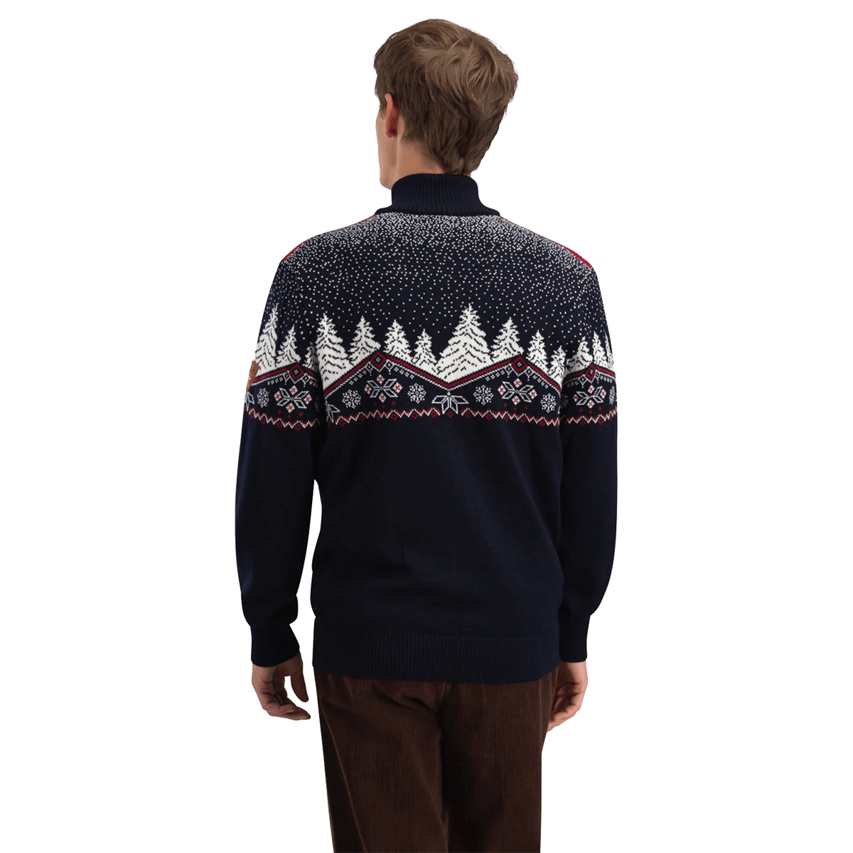 DALE OF NORWAY CHRISTMAS SWEATER - NAVY OFFWHITE REDROSE back view