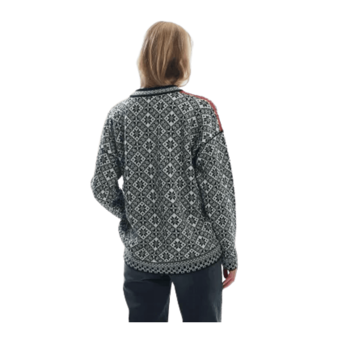 DALE OF NORWAY WOMEN'S BJORØY SWEATER - BLACK OFFWHITE RASPBERRY - BACK VIEW