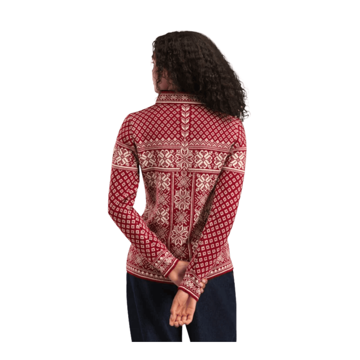 DALE OF NORWAY WOMEN'S PEACE SWEATER - REDROSE OFFWHITE - BACK VIEW