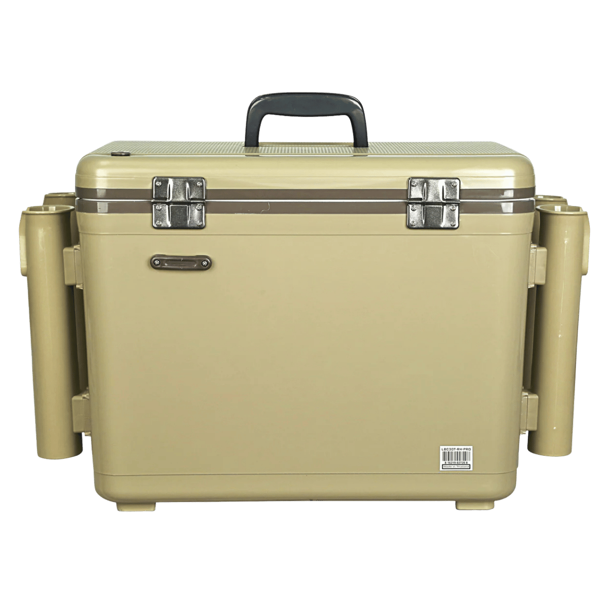 ENGEL 30 QUARTS LIVE BAIT PRO COOLER WITH AP4 RECHARGEABLE AERATOR AND STAINLESS HARDWARE - TAN_BACK ANGLE