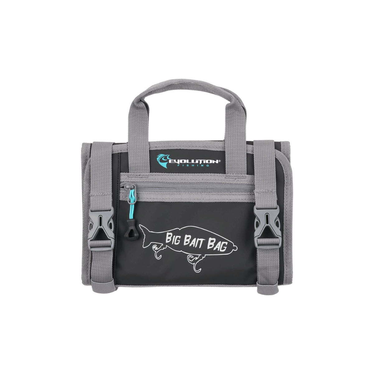 EVOLUTION OUTDOOR BIG BAIT BAG 10IN, FRONT LOGO, BLACK GRAY COLOR