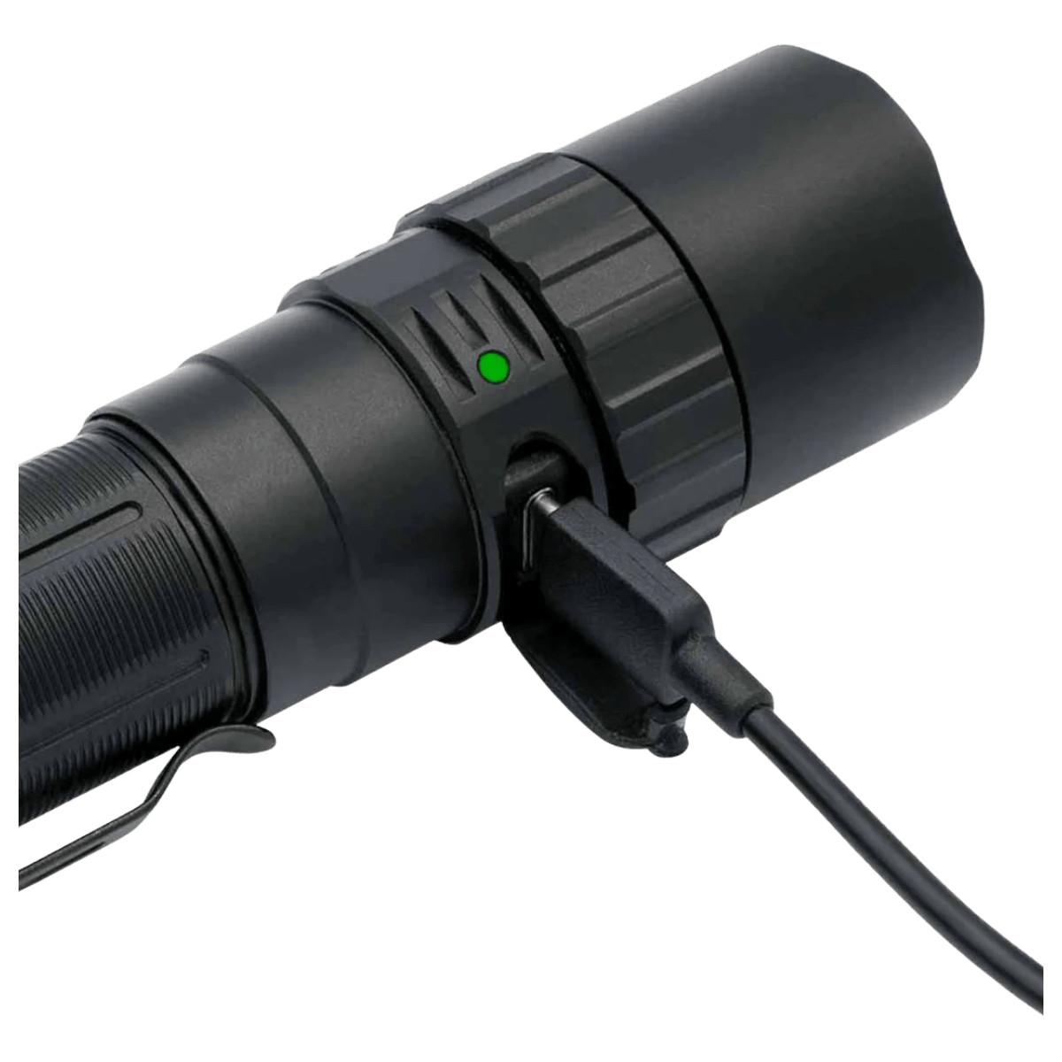 FENIX PD40R V3.0 RECHARGEABLE FLASHLIGHT - BLACK - SIDE ZOOM VIEW