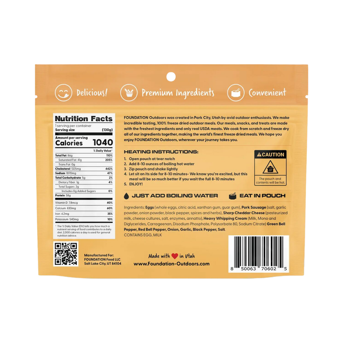 FOUNDATION OUTDOORS RISE AND SHINE BREAKFAST MEAL INGREDIENTS