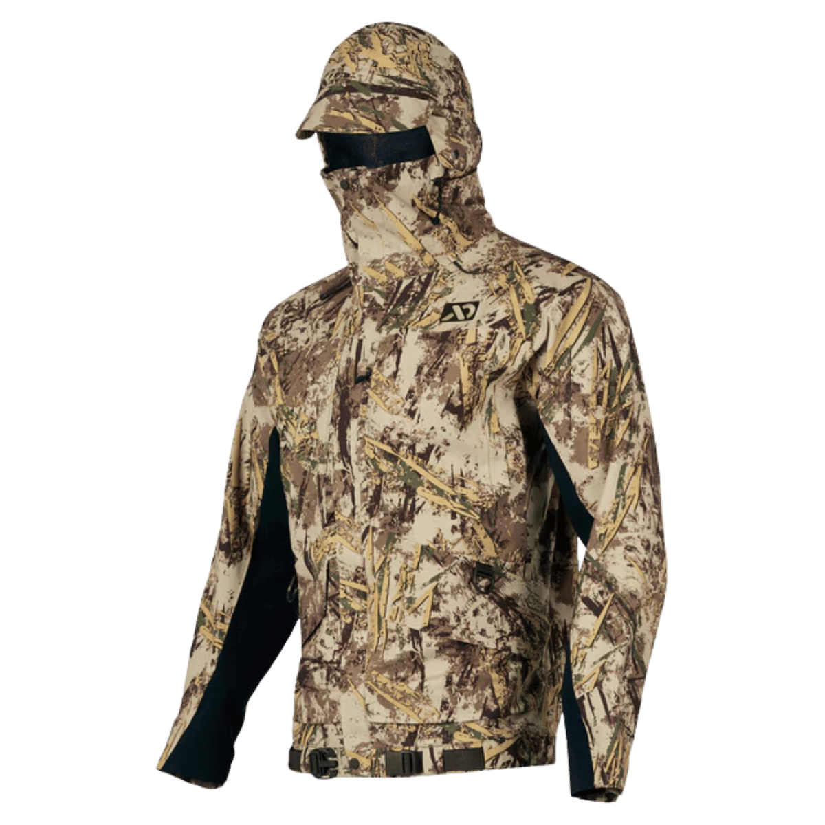 FIRST LITE LZ JACKET - TYPHA - SIDE FRONT VIEW (WITH HOOD)