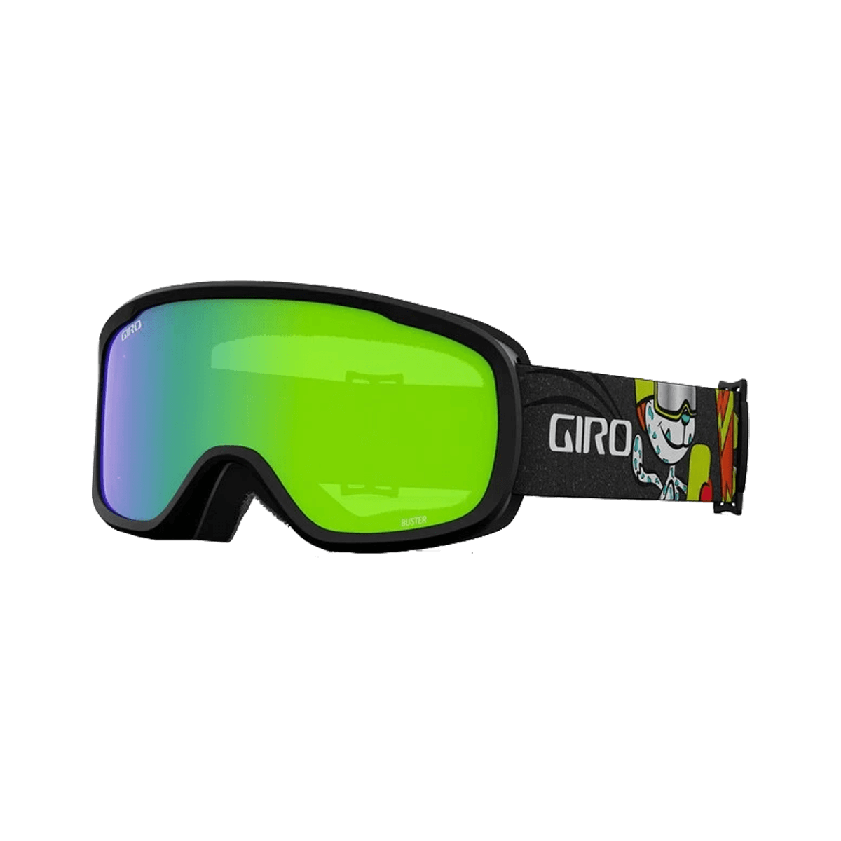 Giro ski goggles with green lens on a black background