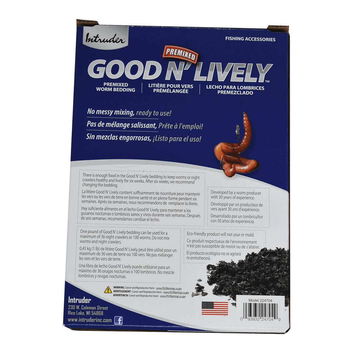 GOOD N' LIVELY PREMIXED WORM BEDDING IN A BAG - 5 LB. back of packaging
