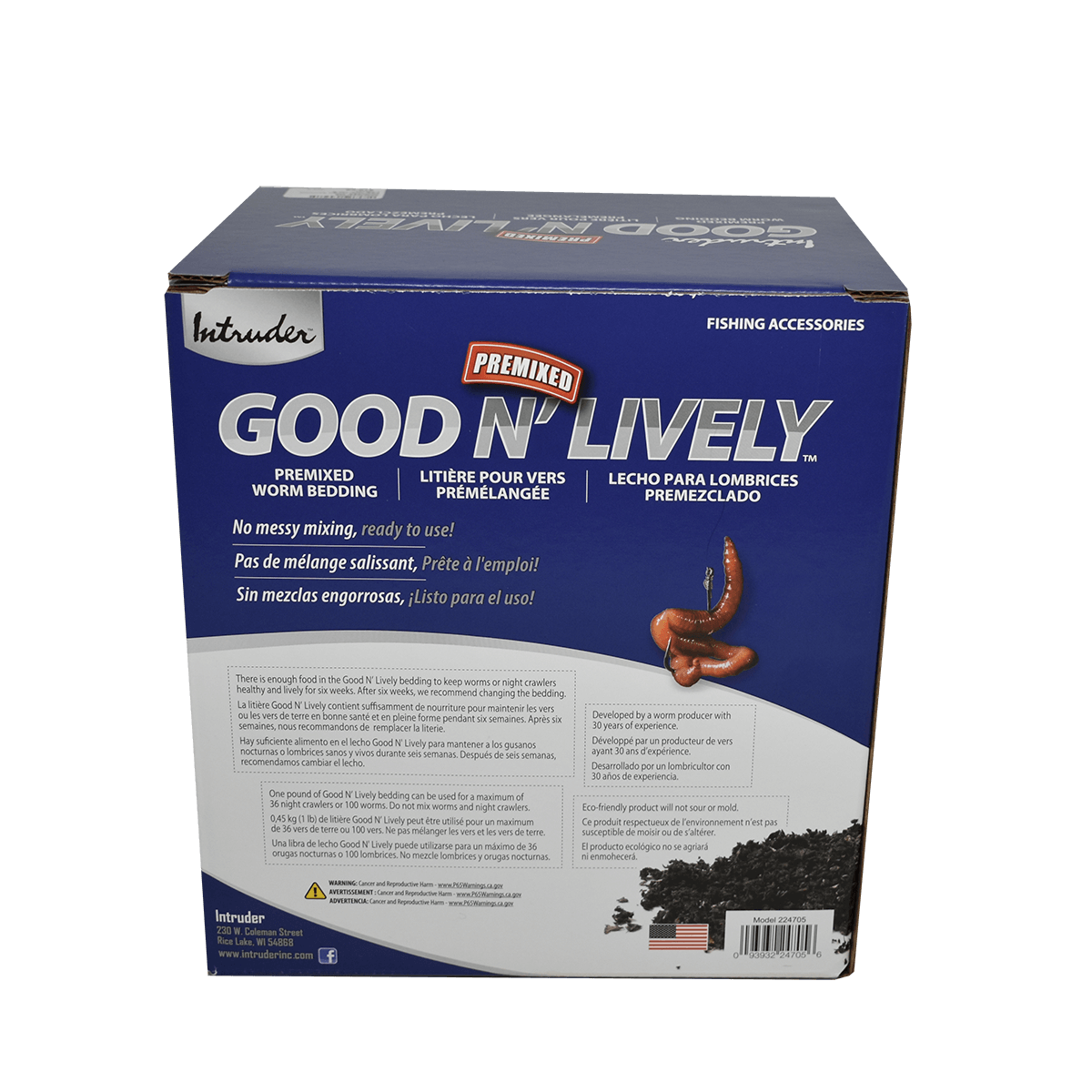 GOOD N' LIVELY PREMIXED WORM BEDDING IN A BAG - 10 LB. back side of box