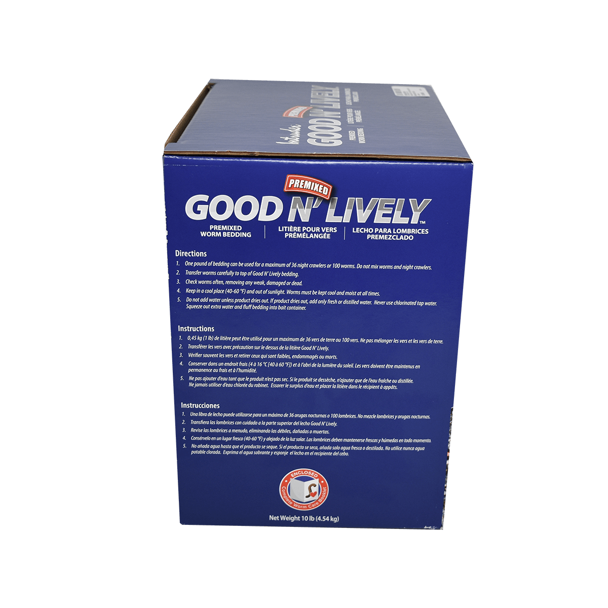 GOOD N' LIVELY PREMIXED WORM BEDDING IN A BAG - 10 LB. other side of box
