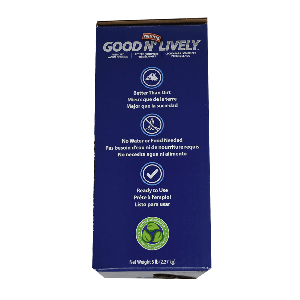 GOOD N' LIVELY PREMIXED WORM BEDDING IN A BAG - 5 LB. other side of box