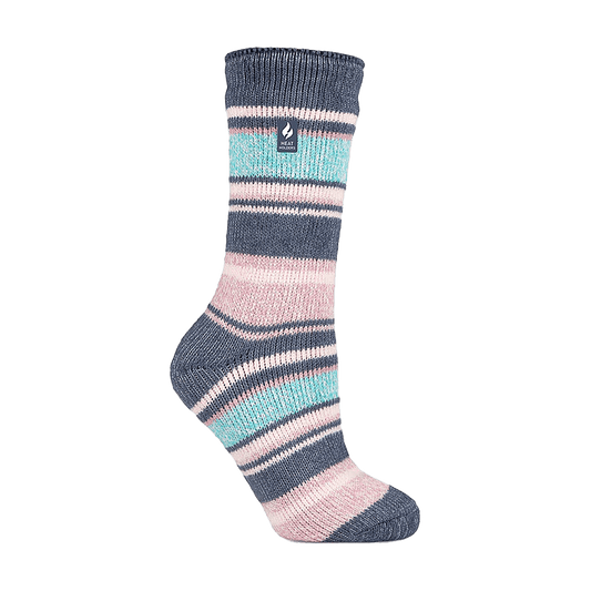 HEAT HOLDERS YASMINE MULTI STRIPE CREW SOCKS DENIM