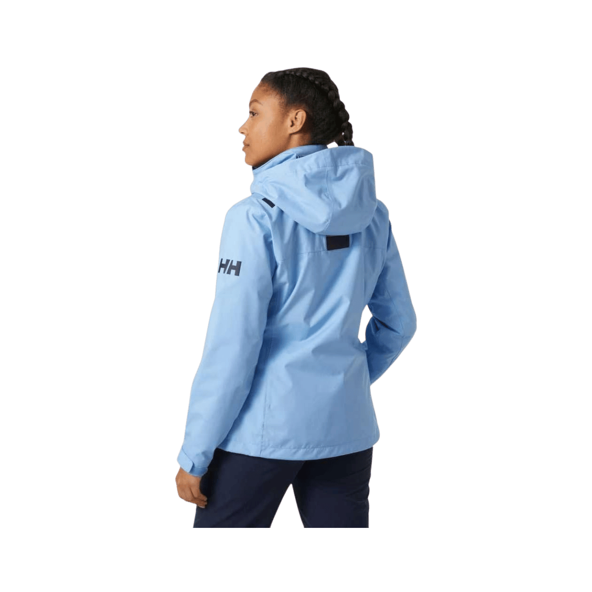 HELLY HANSEN WOMEN'S CREW HOODED JACKET - BRIGHT BLUE, BACK ANGLE, SM, MD, LG, XL