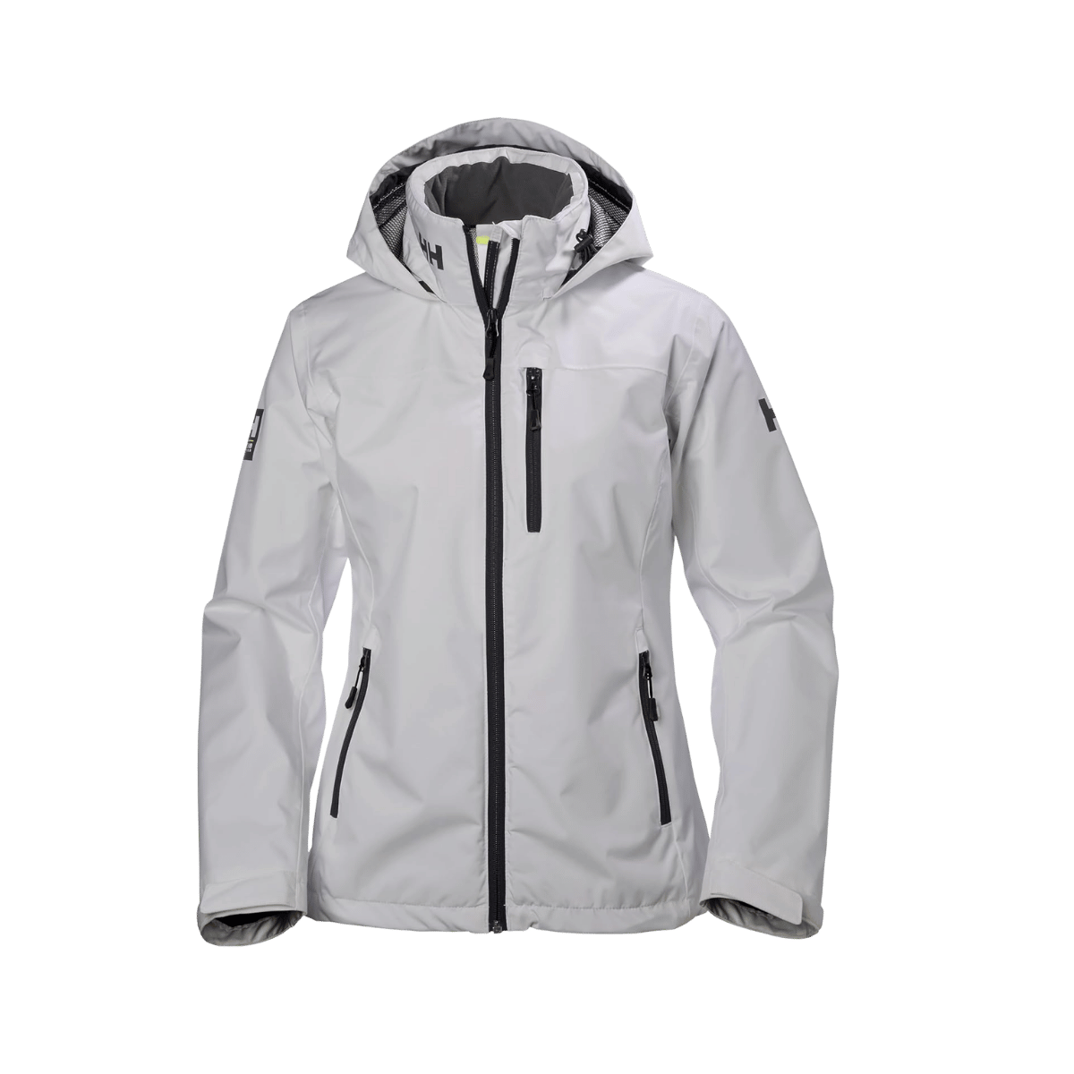 HELLY HANSEN CREW HOODED JACKET - GREY FOG, FRONT ANGLE, SM, MD, LG, XL, XXL