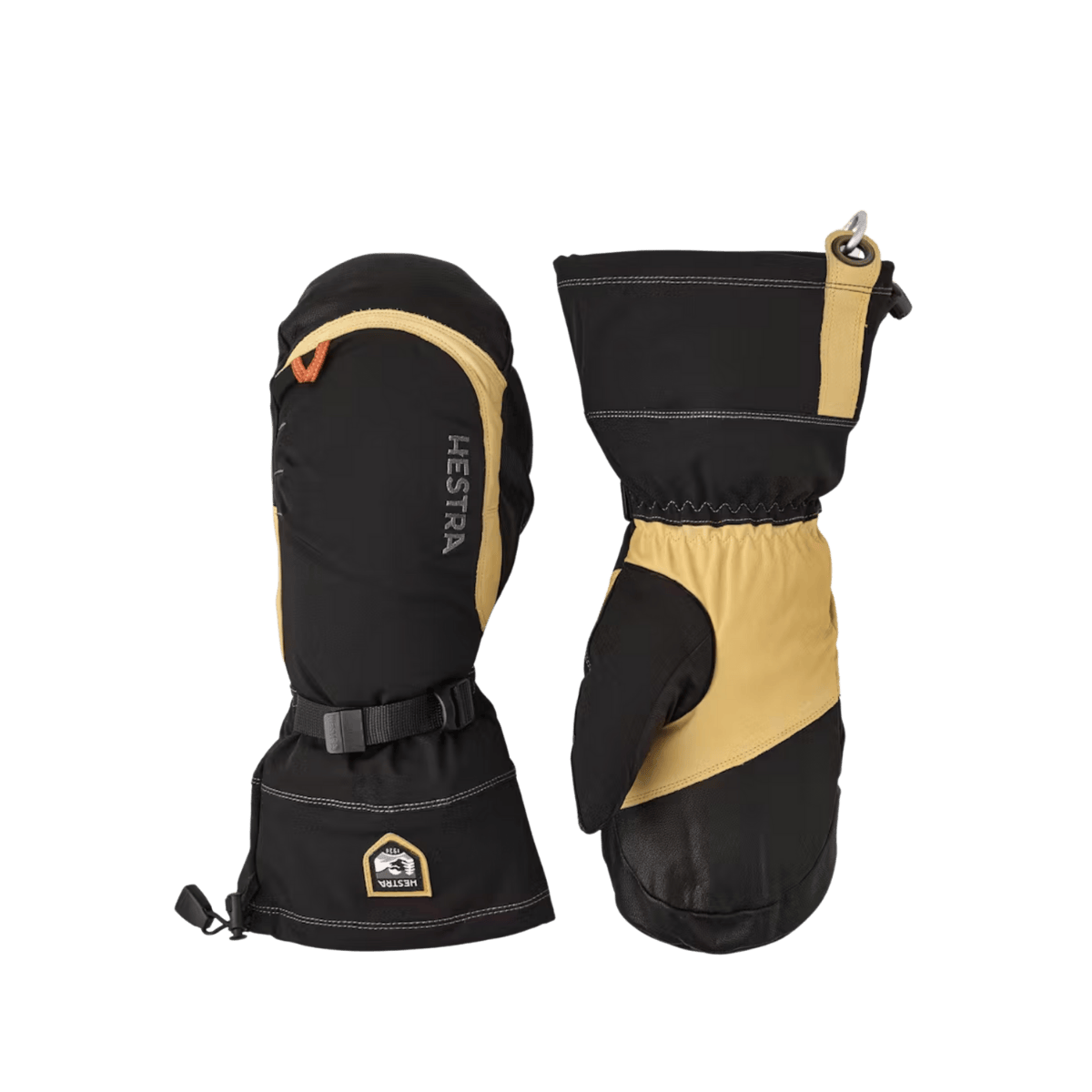 HESTRA ARMY LEATHER EXPEDITION MITT - BLACK/LIGHT BROWN - FRONT/BACK VIEW