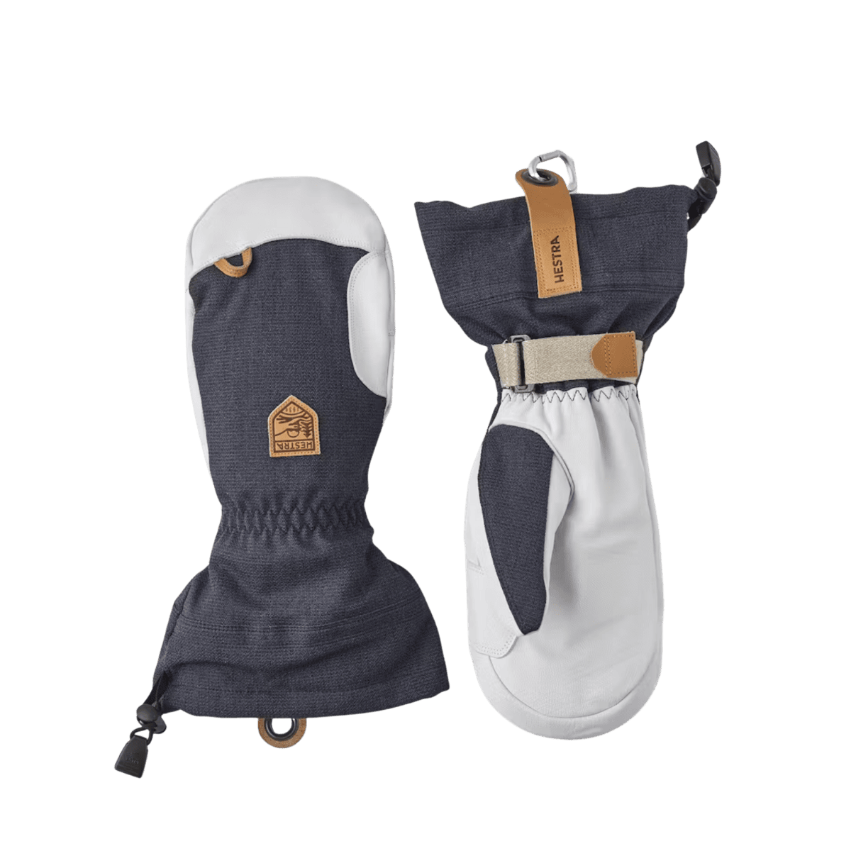 HESTRA ARMY LEATHER PATROL GAUNTLET MITT - NAVY - FRONT/BACK VIEW